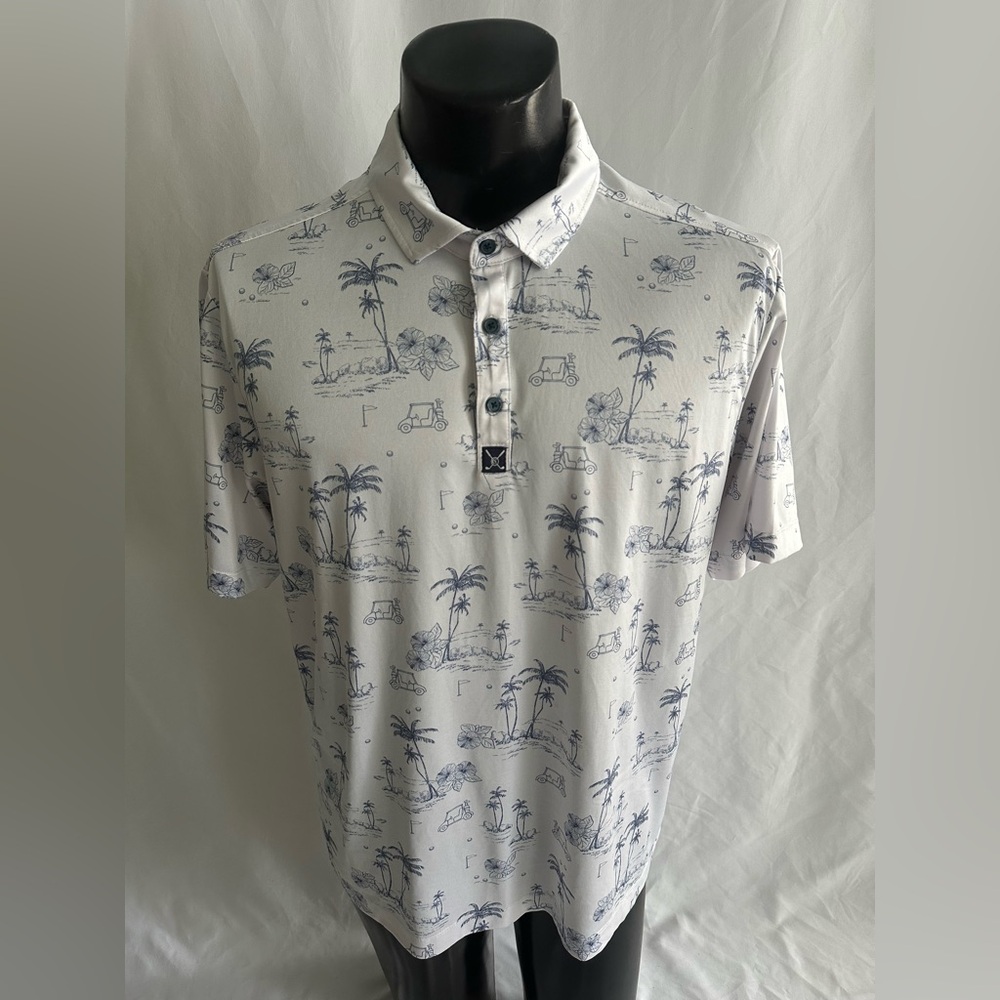 CON.STRUCT Shirt Men’s XL Golf Scene AOP Performance Quick Dry Golf Polo